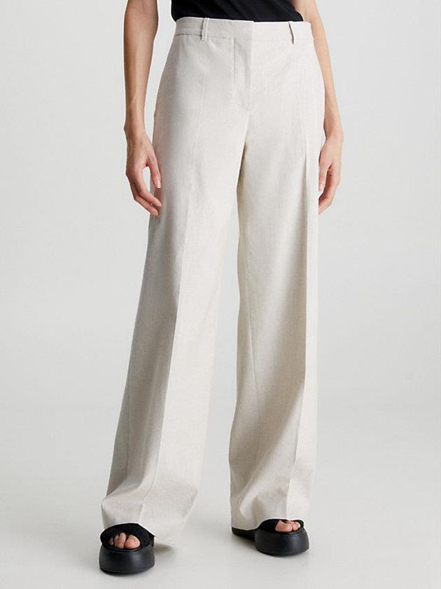 Calvin Klein USA Linen Wide Leg Womens Pants Beige 0924763-ZE